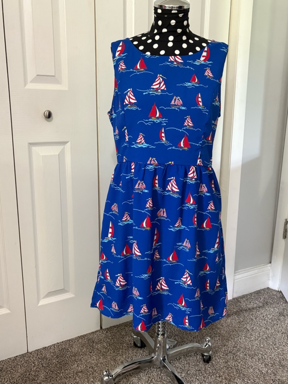 Pink Owl Blue Sailboat Print Casual Dress